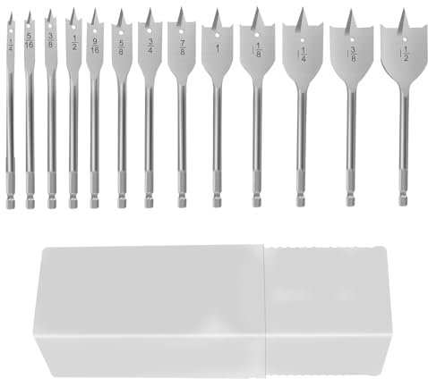 Lot de 13 Mèches Perforateur Forets Plats - Longueur : 150 mm - Pour bois tendre, bois dur, panneaux d'aggloméré, plastique