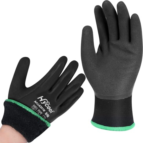 DS Safety Arbeitshandschuhe Winter Wasserdicht Thermo Warme Winterhandschuh Montagehandschuhe Grip Winterarbeitshandschuhe Arbeit Doppelbeschichte Nylon Isolierte Handschuhe Schwarz (1, S)