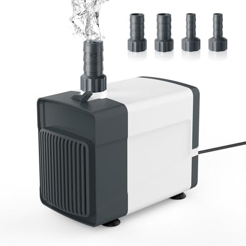 AQQA Pompa dell'acqua per acquario, 35 W, pompa sommergibile regolabile, 2500 l/h, silenziosa per acquario, laghetto, pompa per fontana con cavo di alimentazione da 5 m, 4 ugelli, per stagno, fontana