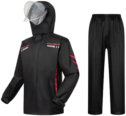Ynport Crefreak Traje de lluvia para Hombre Chaqueta Impermeable para lluvia al Aire Libre Chaqueta de lluvia con Capucha y Conjunto de Pantalones Chaqueta de lluvia a Prueba de Viento,Rojo,L