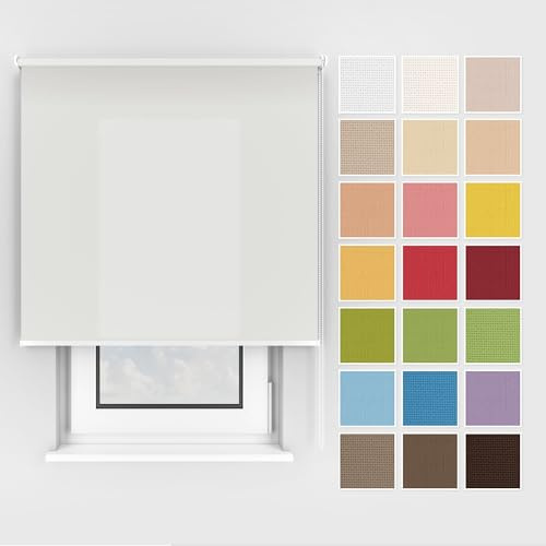 Estika Rollo mit Bohren Deckenmontage und Wandmontage, Breite: 90 cm, Höhe: 150 cm, Farbe: Weiß, 25 Stoff Farben, Fenster rollos für innen, Sichtschutz für Fenster und Balkontür