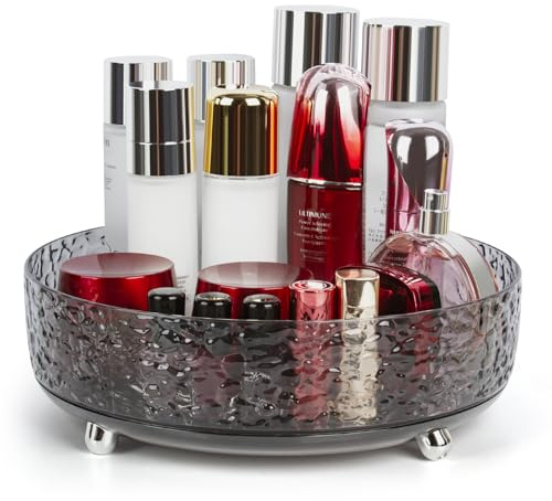 CECOLIC Organizador de Maquillaje Giratorio de 360°, Bandeja Organizadora de Perfumes Lazy Susan de 28 cm, Soporte Giratorio para Cosméticos y Cuidado de la Piel (Gris Oscuro)