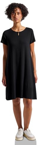STREET ONE Damen 1408929 T-Shirt-Kleid in Unifarbe, Black, 38