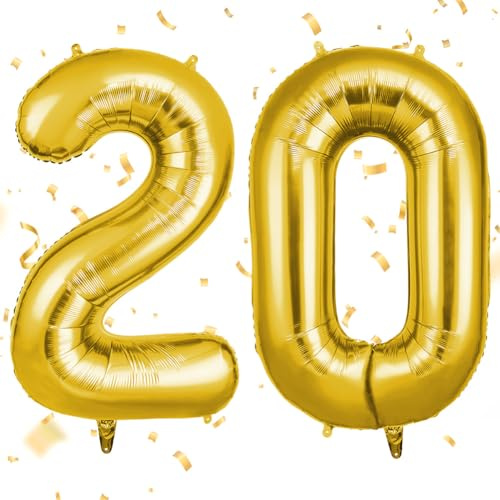 OFFCUP Ballon d'Anniversaire 20 Ans Or, Foil Ballon Numéro Chiffre 101cm, Gonflable Hélium, Deco Anniversaire 20 Ans Grand Ballons pour Fête Party Mariage