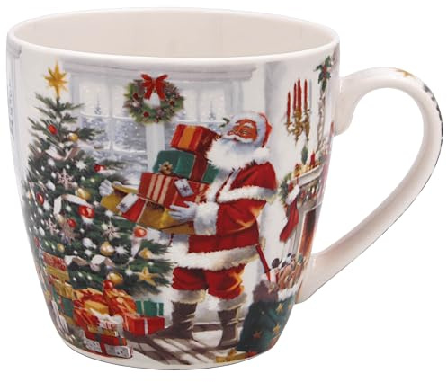 The Leonardo Collection Santa Breakfast Mug for Hot Drinks | Reusable Fine China Coffee Cups for Kitchen & Home | Printed Tea Mugs for Every Occasion | Durable Cup for All Types of Beverages