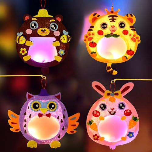 Sets de Manualidades de Faroles para Niños,4 Piezas Juego de Farolillos,Kit Manualidades Linterna para Niños,Kit DIY LED para Niños,para Otoño Invierno Acción de Gracias Cumpleaños