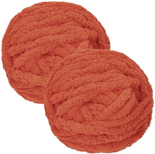 Bafeil Orange Chenille Yarn Chunky 250g × 2, Thick Wool Arm Knit Yarn