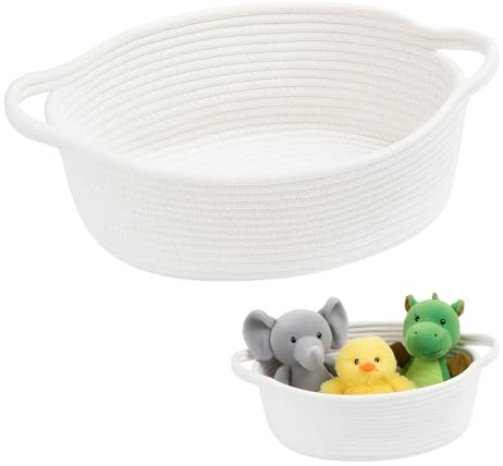 1 Piece White Woven Rope Basket, Gift Basket for Home Organization, Small Storage Basket for Baby Toys and Pet Supplies, Decorative White Baskets Measuring 20 x 14 x 7 cm