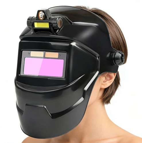 Maschera da Saldatura a Oscuramento Automatico,Protezione saldatore con luce - Cappuccio Da Saldatura Resistente Alle Alte Temperature Con Oscuramento Automatico,per Sicurezza in Officina Edilizia e F