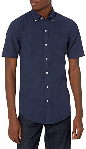 Amazon Essentials Men's Slim-Fit Short-Sleeve Oxford Shirt with Pocket, Navy, X-Large