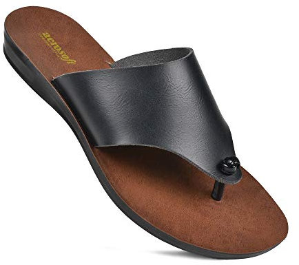 Aerosoft Flip-Flop-Sandalen für Damen, orthopädisch, bequem, geteilte Zehen, flach, lässig, Sommer, Urlaub, Essentials, Fußgewölbeunterstützung, Größe 44, Flieder, Schwarz, Lila Schwarz, 42 EU