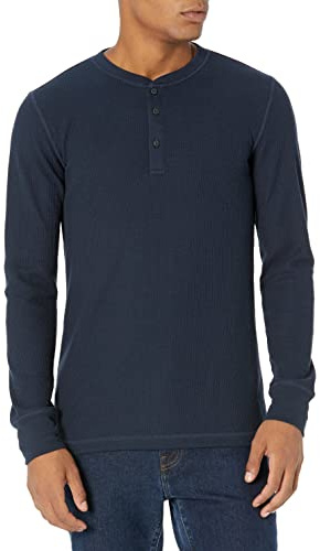 Amazon Essentials Men's Slim-Fit Long-Sleeve Waffle Henley Shirt, Navy, M