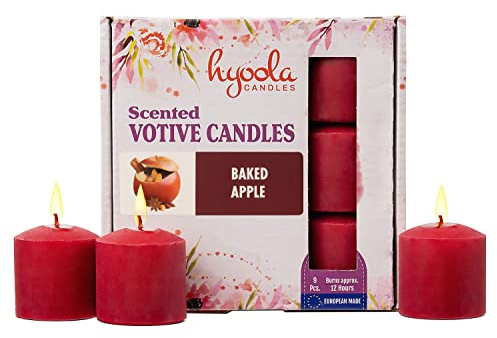 Hyoola Votivljus med Doft - Bakat Äpple Doftljus - 12 Timmars Brinntid - 9-Pack Värmeljus - Tillverkade i Europa