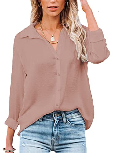 NONSAR Camicia da Donna con Scollo a V, Elegante, a Maniche Lunghe, Casual, da Lavoro, con Bottoni, a Maniche Lunghe