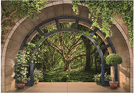 Papel Pintado Efecto 3D Ventana Árbol Bosque Salón Dormitorio - Incluye Pegamento - Fotomurales Pared Tejido No Tejido Decorativos Murales Fotográfico Decoración de Paredes (152x104 cm)