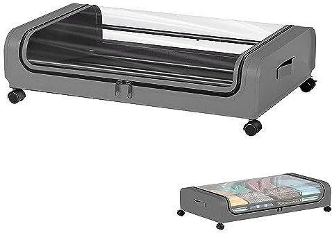 Qivine Portascarpe Salvaspazio Sotto Il Letto Con Ruota Girevole a 360° Scatole per Armadio con Finestra di Osservazione Organizer Armadio per Abbigliamento Coperte Piumoni (Grigio)