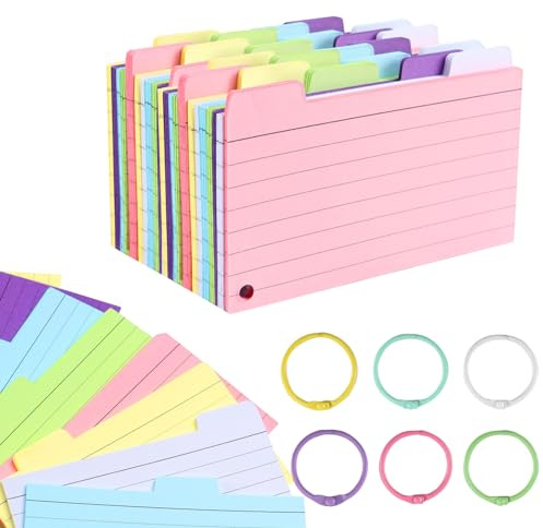 300 Pages Fiche Bristol, Cartes Flash 3,5×5 Pouces avec 6 Anneaux de Reliure Métallique, Cartes Flash pour L’apprentissage à La Maison, à L’école et Au Bureau