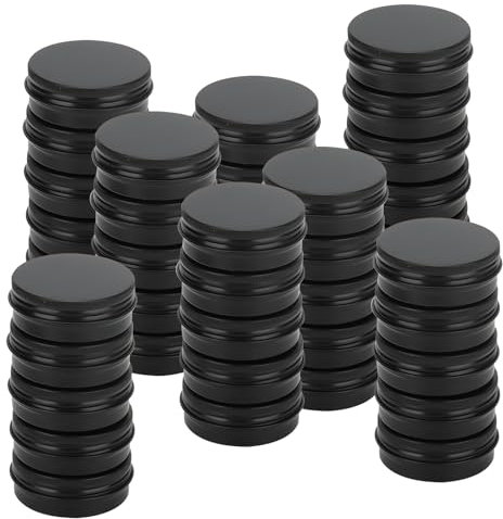 JAPCHET 40 Pcs 30ml Black Aluminum Tin Cans, 1oz Round Metal Tin Jars, Empty Travel Containers with Screw Lid for Make Up, Candles, Jewelry