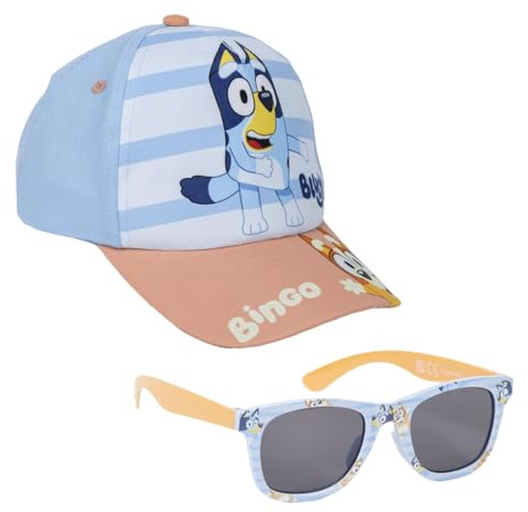 Set Gorra y Gafas de Sol de Bluey - Color Azul y Marrón - Protección UV 400 y Filtro de Categoría 3 - Gorra Infantil con Velcro Ajustable - Producto Original Diseñado en España