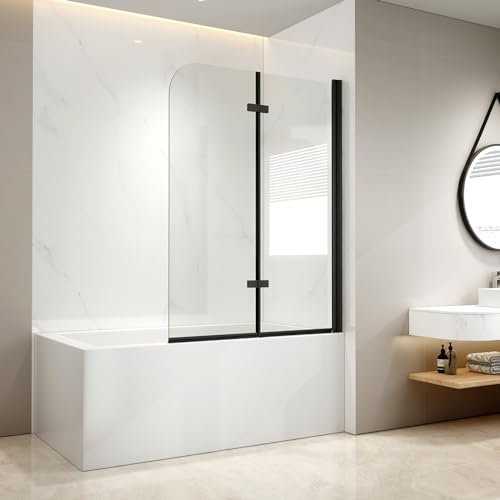 EMKE Vetro per vasca da bagno, 120x140 cm, parete vasca da bagno, con Rivestimento Nano Easy Clean, Schermo per Doccia incernierato a 180°, Vetro di Sicurezza da 6 mm