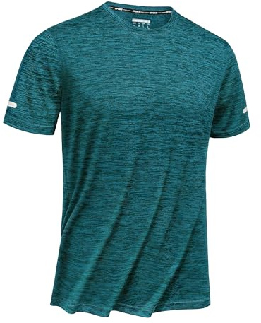 TACVASEN Maglietta Sportiva Uomo Magliette Uomo Manica Corta Maglia Trekking Maglia Traspirante T Shirt Tecnica Strisce Riflettenti Verde Bosco, L