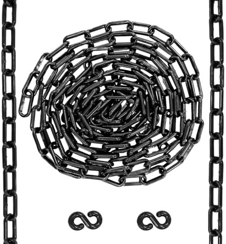 Berry Cadena de plástico de 5 metros y 6 mm, color negro, cadena de plástico duradero con 2 ganchos de conector, cadena de barrera de seguridad para construcción, seguridad vial, señales de precaución