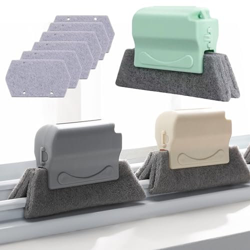 3 Spazzole di Pulizia Scanalate e 6 Tamponi di Ricambio, Spazzola per la Pulizia Delle Scanalature Delle Finestre,Spazzole di Pulizia per Pulire gli Angoli di Porte e Finestre, Grigio, Verde, Bianco