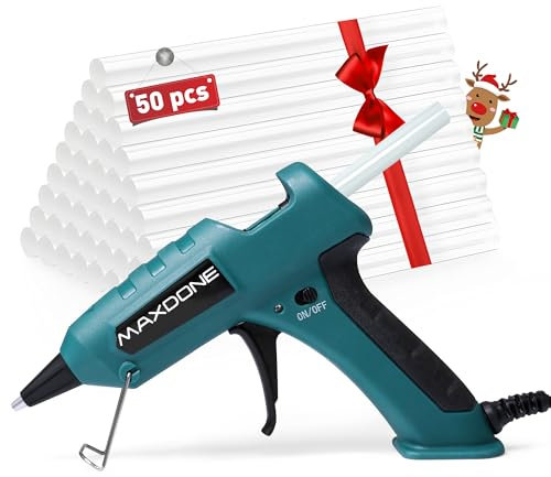 MAXDONE Pistola Silicona Caliente - Pistola de Silicona Caliente 60W con 50 Barras 7mm de Pegamento, Para Bricolaje Artesanía, Reparaciones Industriales y Decoración Festiva, Oficina y Escuela