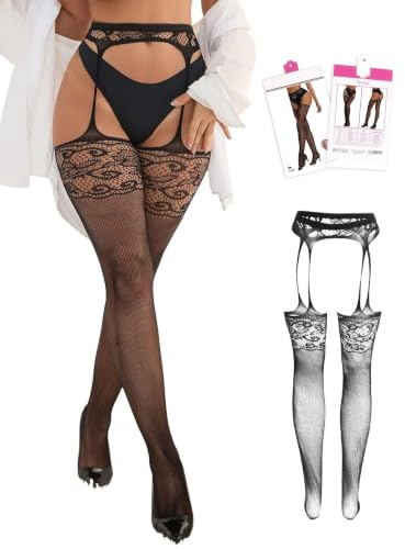 Liguero para Mujer Talla Grande Pantimedias Sexy Abierto Entrepierna XS-5XL | Medias de Red y Liguero,Liga novia,Jacquard,Hot Fishnet Stockings,Medias Rejilla,Lencería Mujer Curvy,Transparente,Ropa Club