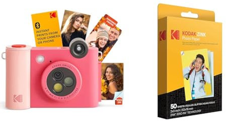 KODAK Smile+ 2-in-1 Digital Instant Print Camera & Wireless Bluetooth Photo Printer + KODAK 2x3 Premium Photo Paper (50 Sheets)