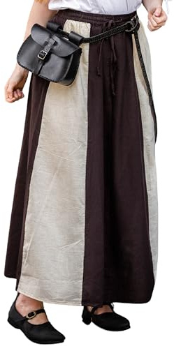 Leonardo Carbone® Damkjol Dana | Elastiskt midjeband | Justerbar dragsko | karneval, halloween, cosplay, LARP, medeltida kjol, kostym, plagg | bomull, Mörkbrun/natur, L-XL