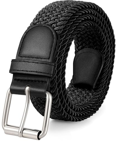 JASGOOD Braided Stretch Belt for Men Golf Casual Fabric Elastic Woven Belt 1 3/8 Adjustable Work,Black
