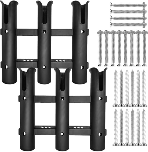 rssqzqypy 2Pcs Fishing Rod Holder Bracket Tube,3-Pole Side Mount Rod Holder with Screws Portable Boat Rod Rack Tube for Garage Wall Mounted Fishing Boat Golf Cart Cooler ATV Trailer
