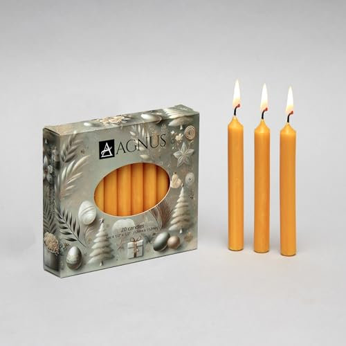 20 Long 4.5 100% Natural Beeswax Baumkerzen Christingle Chime Pyramid Christmas Tree Candles – Smokeless, Dripless, – Household, Dinner, Kosher, Unscented, Clean, Long Burning, Versatile