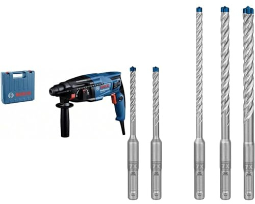 Bosch Professional Bohrhammer GBH 2-21 (mit SDS plus, inkl. Zusatzhandgriff, Maschinentuch, Tiefenanschlag, Handwerkoffer) + 5x Expert SDS plus-7X Hammerbohrer Set (für Stahlbeton, Ø 5-10 mm)