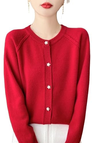 Generico Cardigan Donna Invernale,Cardigan da Donna in Cashmere, Girocollo, Maglione Rosso, Maglioni Corti, vestibilità Slim, Elegante, Cappotto A