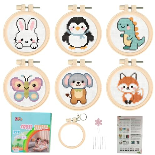 57lilina Punto Croce Kit da Ricamare per Bambini Principianti Prestampato