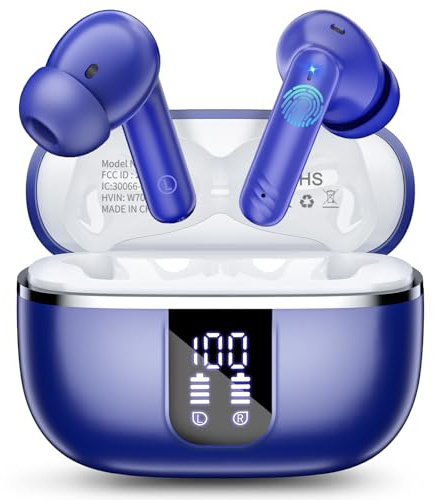 Auriculares Inalámbricos Bluetooth, Cascos Inalambricos Bluetooth 5.4 con 4 Reducción de Ruido Mic, 46H auriculares inalambricos con HiFi Estéreo, Impermeable IPX7 Auriculares para Android iOS. Azul