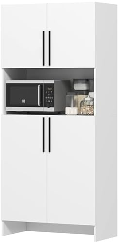 VSOGA Armadietto da cucina, soggiorno, sala da pranzo, armadi, mensole, ripiano per microonde, truciolato, bianco