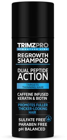 TrimzPro Regrowth Shampoo for Thinning Hair - 200ml | Dual Peptide Action with Caffeine, Keratin & Biotin, Supports Regrowth, Sulfate & Paraben Free, pH Balanced Hair Thickening
