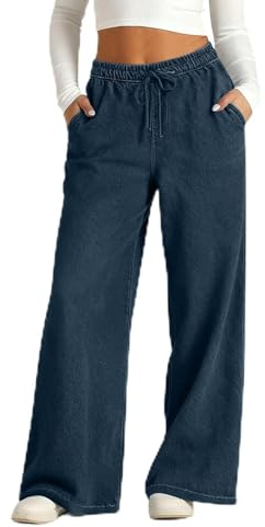 Jeans a gamba larga da donna elasticizzati a vita alta a gamba dritta pantaloni della tuta jeans a vita elastica Palazzo Denim Pantaloni da donna Pantaloni larghi in denim con tasche