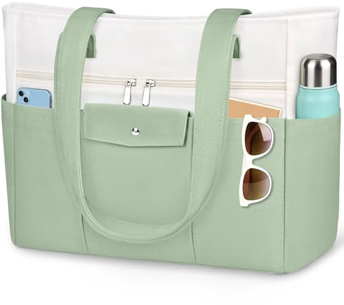 TEUEN Tote Bag for Women, Large Waterproof Beach Bag XXL – Canvas Travel Shopper with Multiple Pockets & Zipper Closure, Lightweight Travel Bag for Shopping, Picnic & Holidays