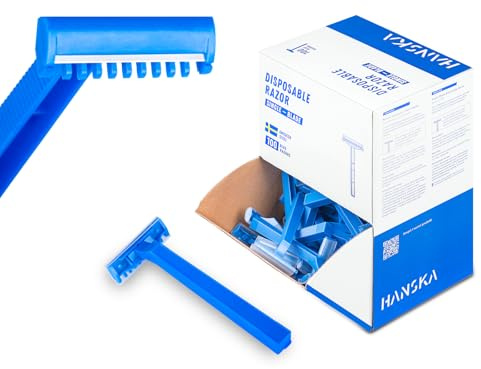 Hanska Tattoo Supply - Maquinilla de afeitar desechable para tatuadores - Azul - Hoja de acero - Paquete de 100 piezas - Afeitado cómodo (HOJA ÚNICA)