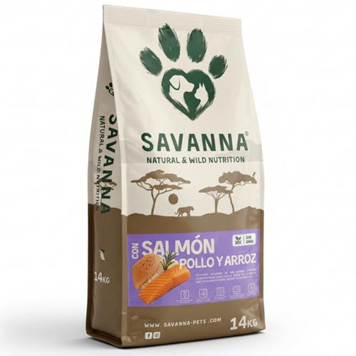 Pienso Gatos Adultos de Pescado y Pollo Savanna 14 Kg, Calidad Natural, Alimento seco para Gatos, pienso con Salmón y Pollo felinos, Formato Grande Ahorro.