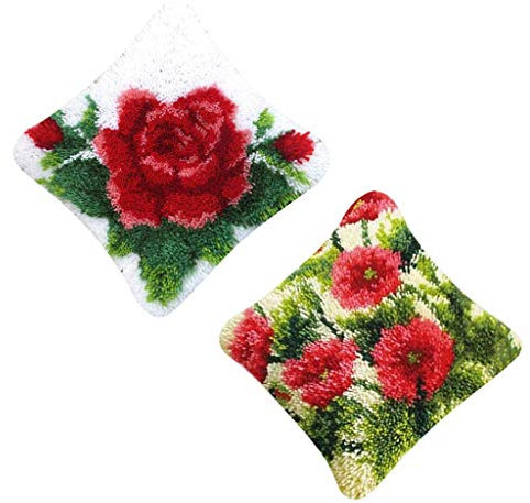 Tubayia 2 Set Blumen Knüpfkissen Kissenbezug Latch Hook Kit Knüpfset für Kinder, Erwachsene, Anfänger