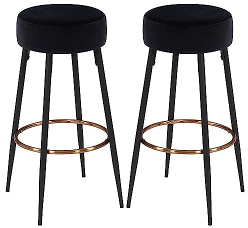 Duhome Barhocker 2er Set Barstühle Runde Tresenhocker Samt Bistrohocker mit Fußstütze für Bistro Küche Bar Café Esszimmer, Schwarz