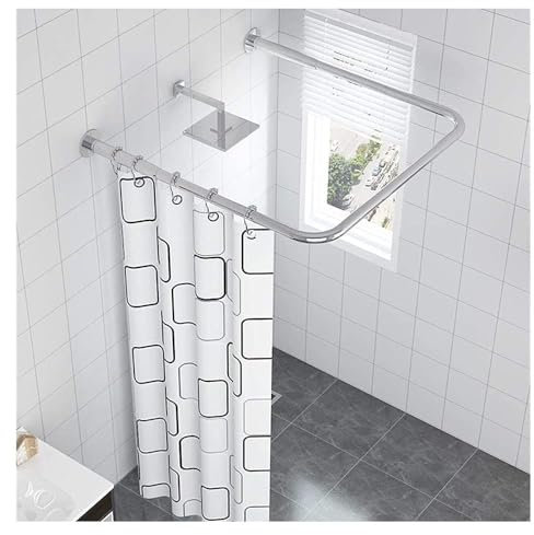 KKPW Tringle Angle pour Rideau De U Douche,Extensible Réglable en Forme De U Barre Rideau Douche Arrondie en Acier Inoxydable Courbée Ajustable Barre Rideau Douche sans Perçage,Argent,100x100x100cm