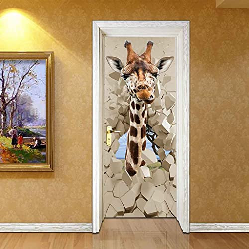 CBWRAW 3D Türtapete Fototapete Selbstklebend Türposter Abnehmbar PVC Fototapete Türfolie Tier Giraffe Muster Türaufkleber Für Wohnzimmer Erwachsene Kind Schlafzimmer Küche 77x200cm