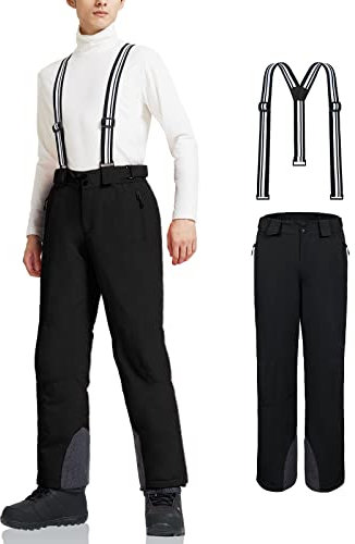 AOLI RAY Herren Skihose Snowboardhose Trägerhose Wasserdicht Gefüttert Winddicht Outdoorhose mit Abnehmbar Träger Schwarz L