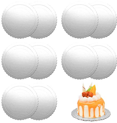 Eowppue 10 Piatti Rotondi Riutilizzabili per Il Trasporto di Torte (Diametro 20 cm, Argento)